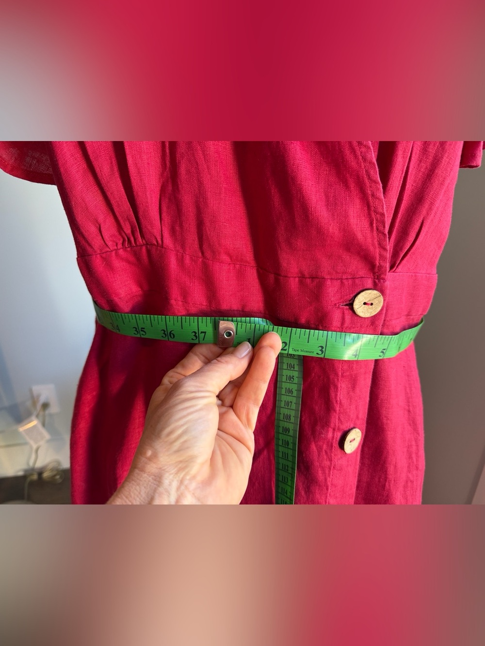 Linen Raspberry Wrap-Style Midi Dress - Picture 9 of 9
